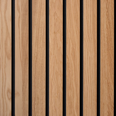 Woodline wandpaneel met gefineerd mdf stroken op PET-vilt